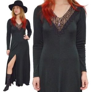 Vintage 80s Goth Lace Black Bodycon Maxi Dress